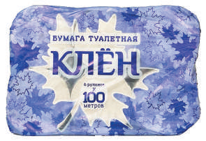 Туалетная бумага «Клён», однослойная, серая, 6 рулонов по 100 м, без втулки